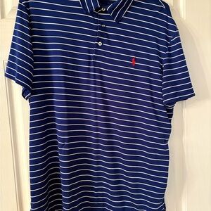 Ralph Lauren Men's Navy and White Striped Polo Shirt